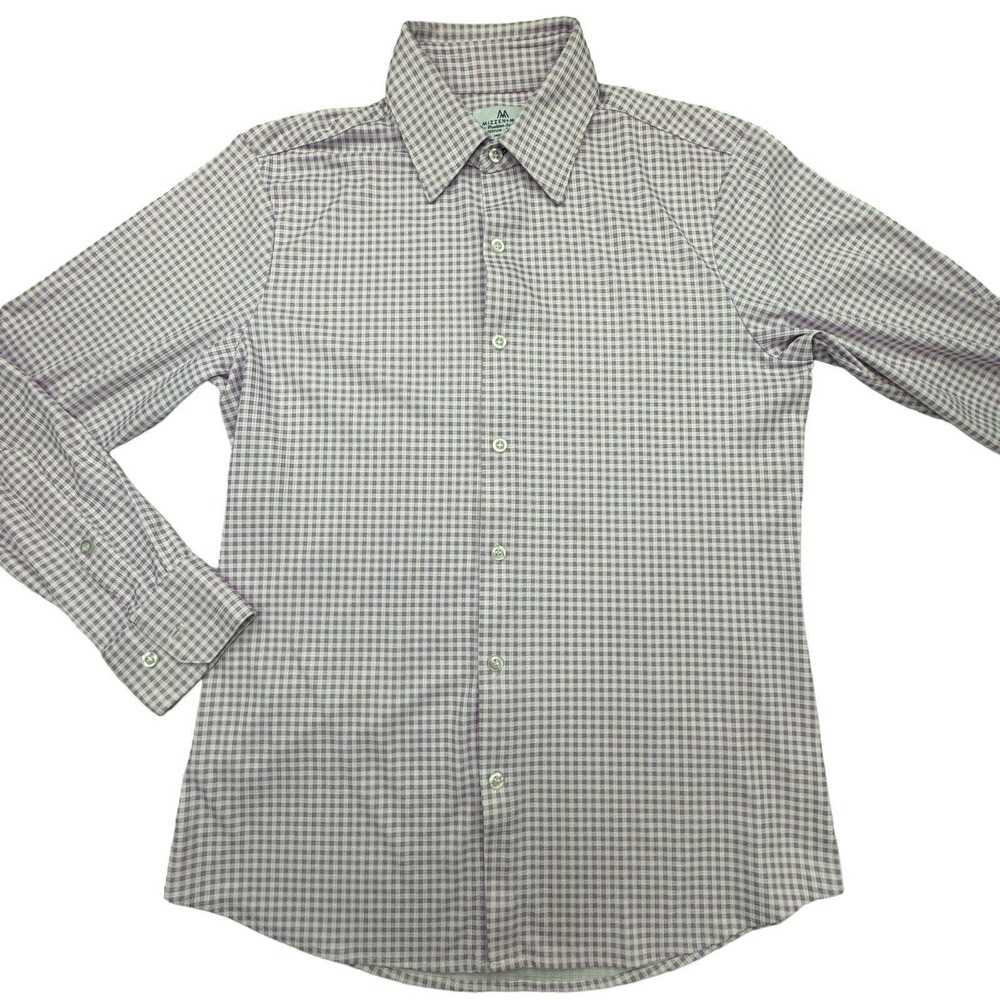 MIZZEN + MAIN Shirt Mens M Trim Fit Long Sleeve Button Up Purple White Check